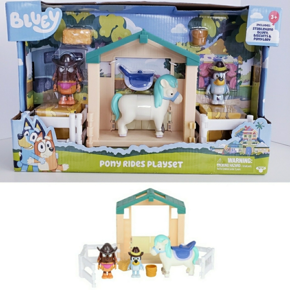 RARE / HTF Bluey Pony Rides Toy Figures Biscuits Horse Stable Playset